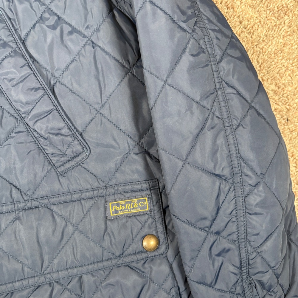 Polo Ralph Lauren Mens XL Navy Blue Quilted Field Jacket Plaid Lining - Picture 3 of 10